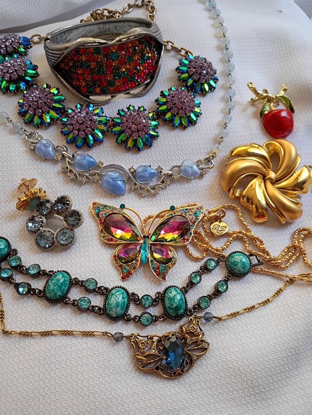 Summer Colorful Costume Jewelry Lot Vintage Rhinestones Coro Necklaces Plus